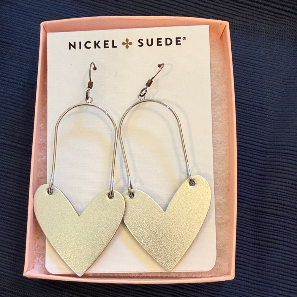 Nickel & Suede Silver Heart Earrings
